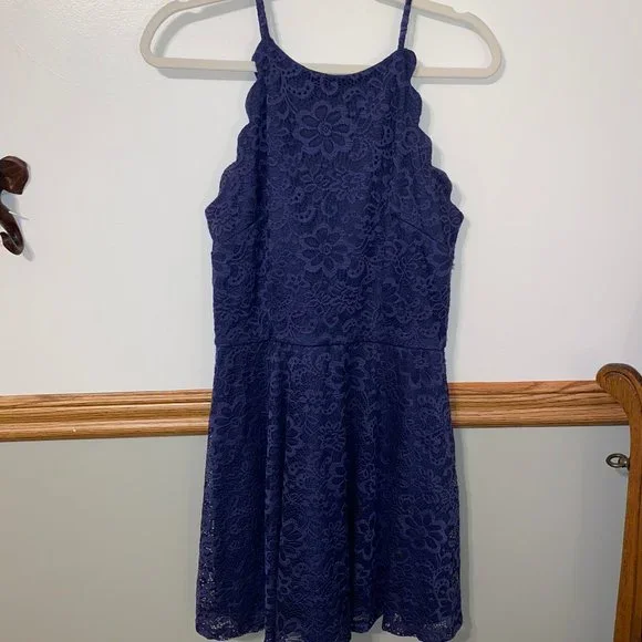 dark blue lace skater dress Darleen Brocade Lace-Up Skater Dress main image 1